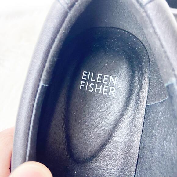 Eileen Fisher 9 Womens Black Leather Cal Washed Fashion Sneakers - Picture 8 of 10